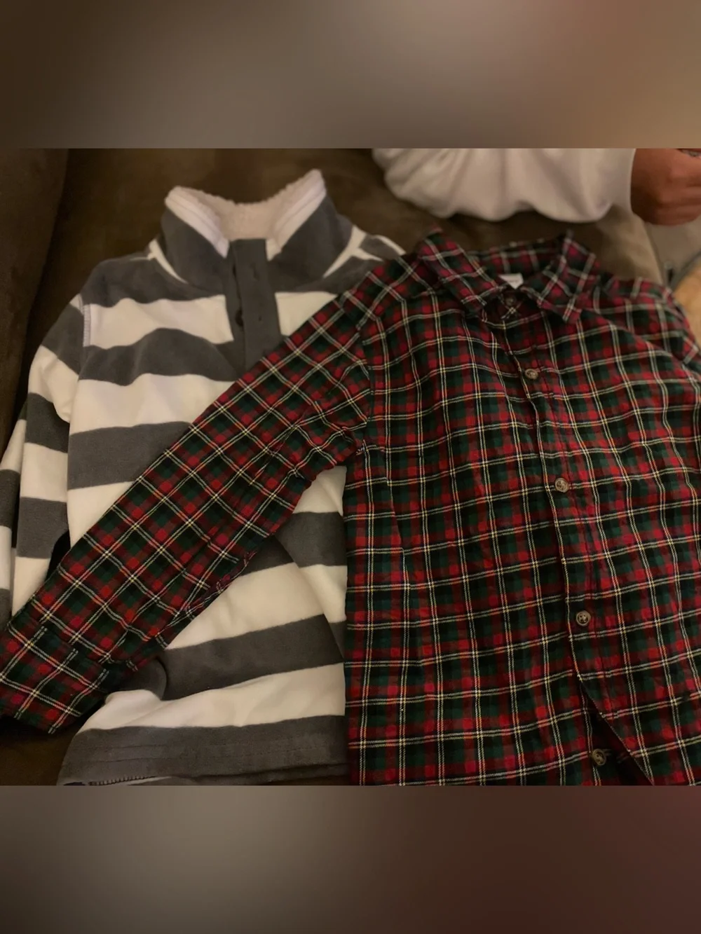 Two Carter's long sleeved shirts. Red and Green Plaid Button-Down Shirt